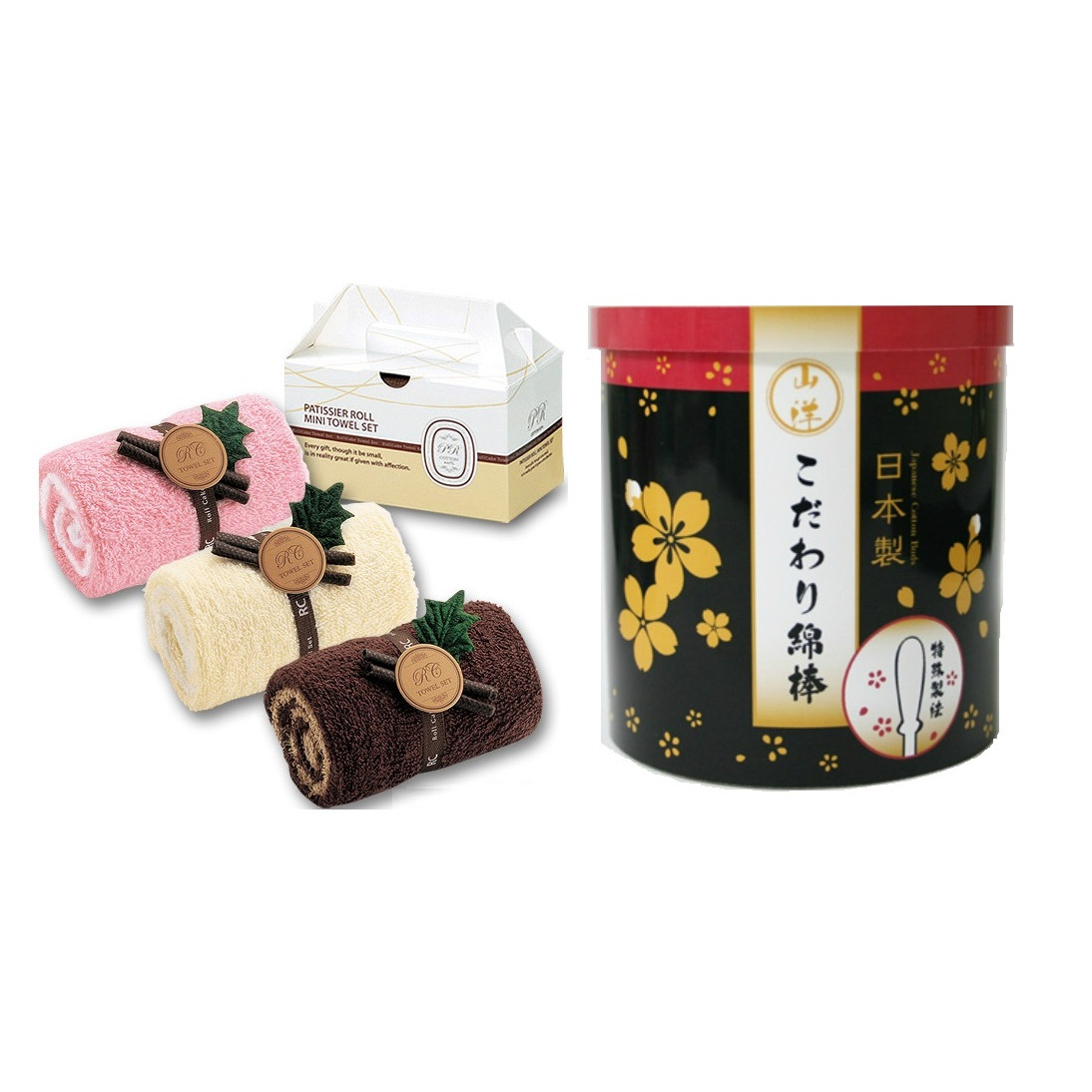 Combo 01 Hộp tăm bông lấy ráy tai Seiwa Pro 180P + 01 Set 02 khăn cuộn cotton loại nhỏ - Nội địa Nhật Bản