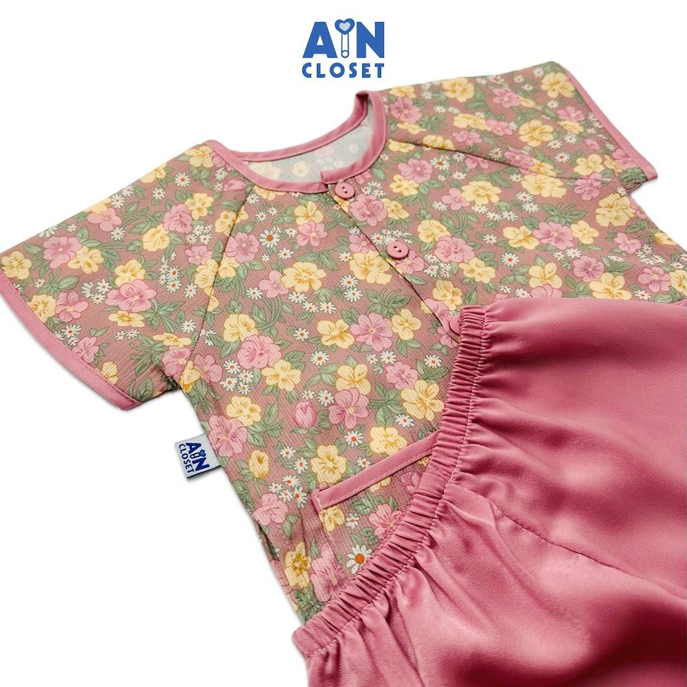 Hình ảnh Bộ quần áo Bà ba lửng bé gái họa tiết hoa Mai Đào lụa tằm - AICDBGVXPDGL - AIN Closet