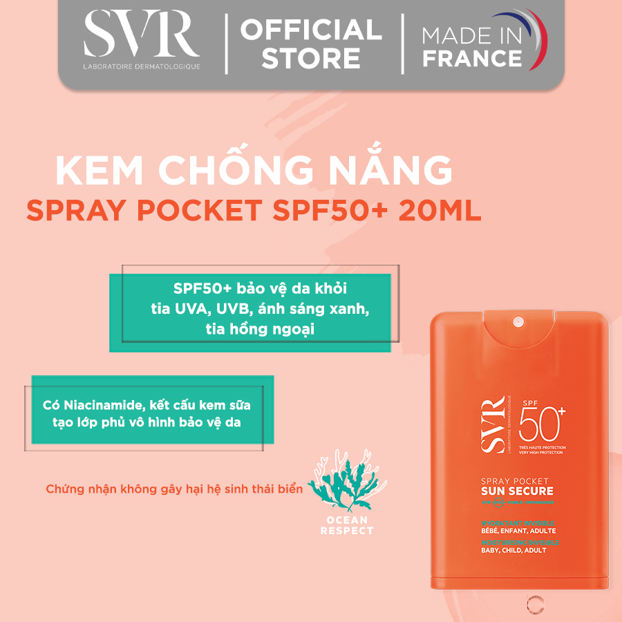 Kem chống nắng SPF50+, dạng bỏ túi, chống nắng cho mọi loại da SUN SECURE Spray Pocket SPF50+ 20ml
