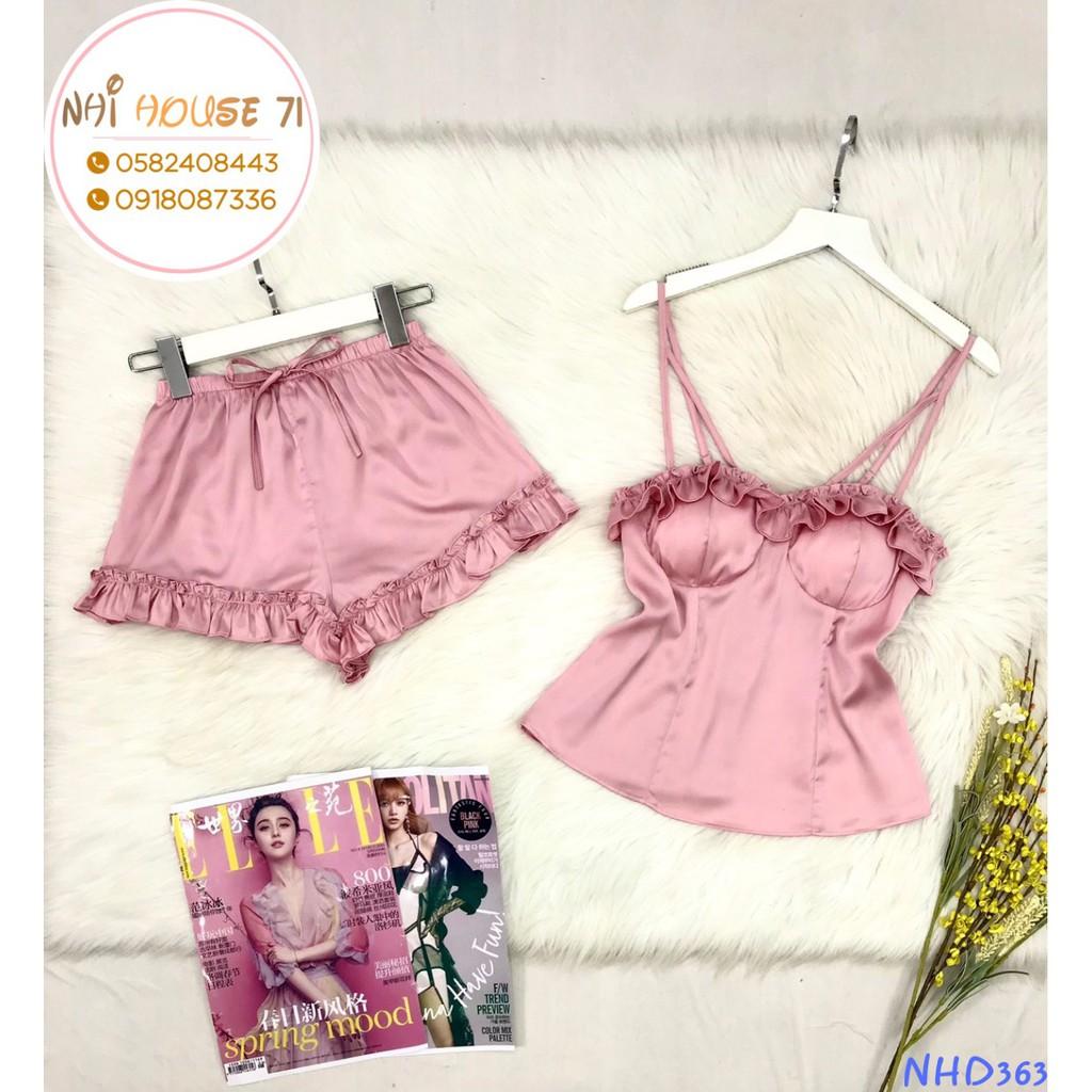 Set Bộ Ngủ Dây Lụa Tô Châu NHIHOUSE71 Quần Đùi Bèo Áo Sexy Dún Bèo Cúp Ngực Gợi Cảm Freesize Dưới 57kg