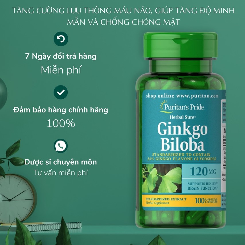 Bổ não puritan's pride ginkgo biloba 120mg tăng lưu thông máu não, tăng cường trí nhớ , giúp an thần và giảm Stress - OZ Slim Store