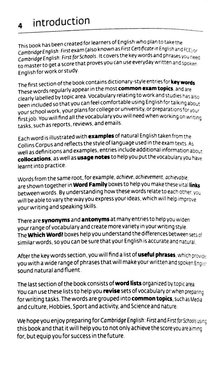 Key Words For Cambridge Engish First