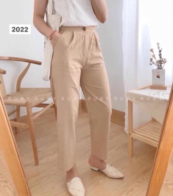 Quần ống rộng kaki mềm phong cách hàn quốc
