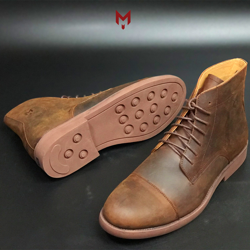 Giày cao cổ nam da bò sáp ngựa điên cao cấp bụi bặm Captain Boots Mad Brown