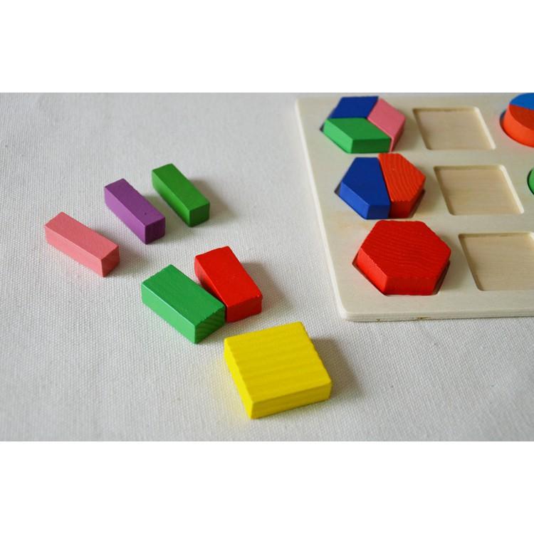 ĐỒ CHƠI XẾP HÌNH BẰNG GỖ, BỘ 3 BẢNG GHÉP HÌNH HỌC, GIÁO CỤ MONTESSORI ĐỒ CHƠI KHOA HỌC