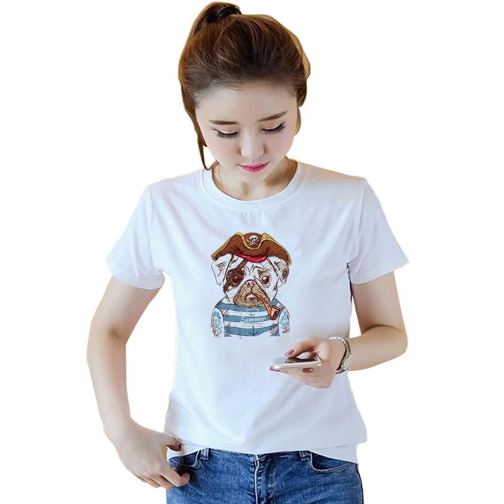Áo thun nữ đẹp form rộng in hình pug cướp biển vải dày min