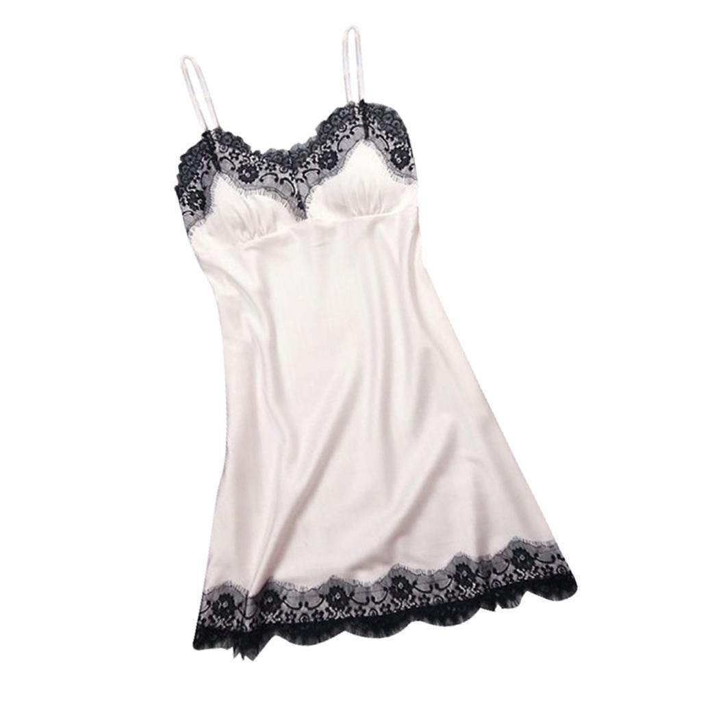 Womens  Lace Floral Satin Nightdress Lingerie Sleepwear Night Gown S