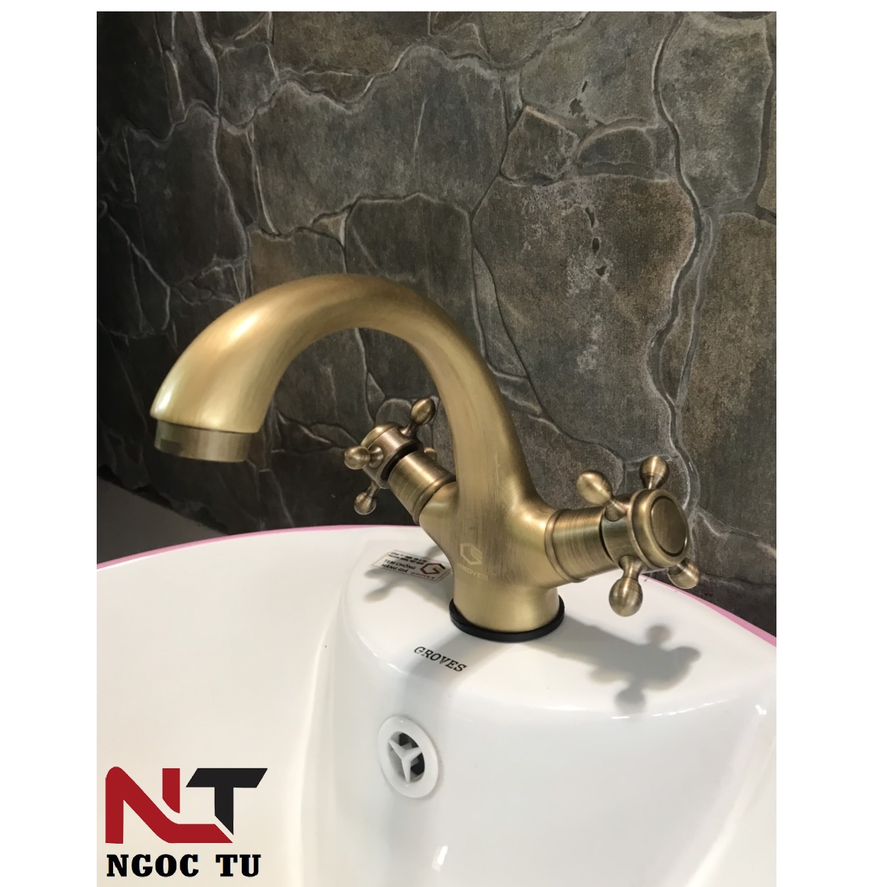 Vòi rửa mặt nóng lạnh đồng cổ hoa đồng tiền tân cổ điển GR 2201B (đẹp, sang trọng lịch sự)