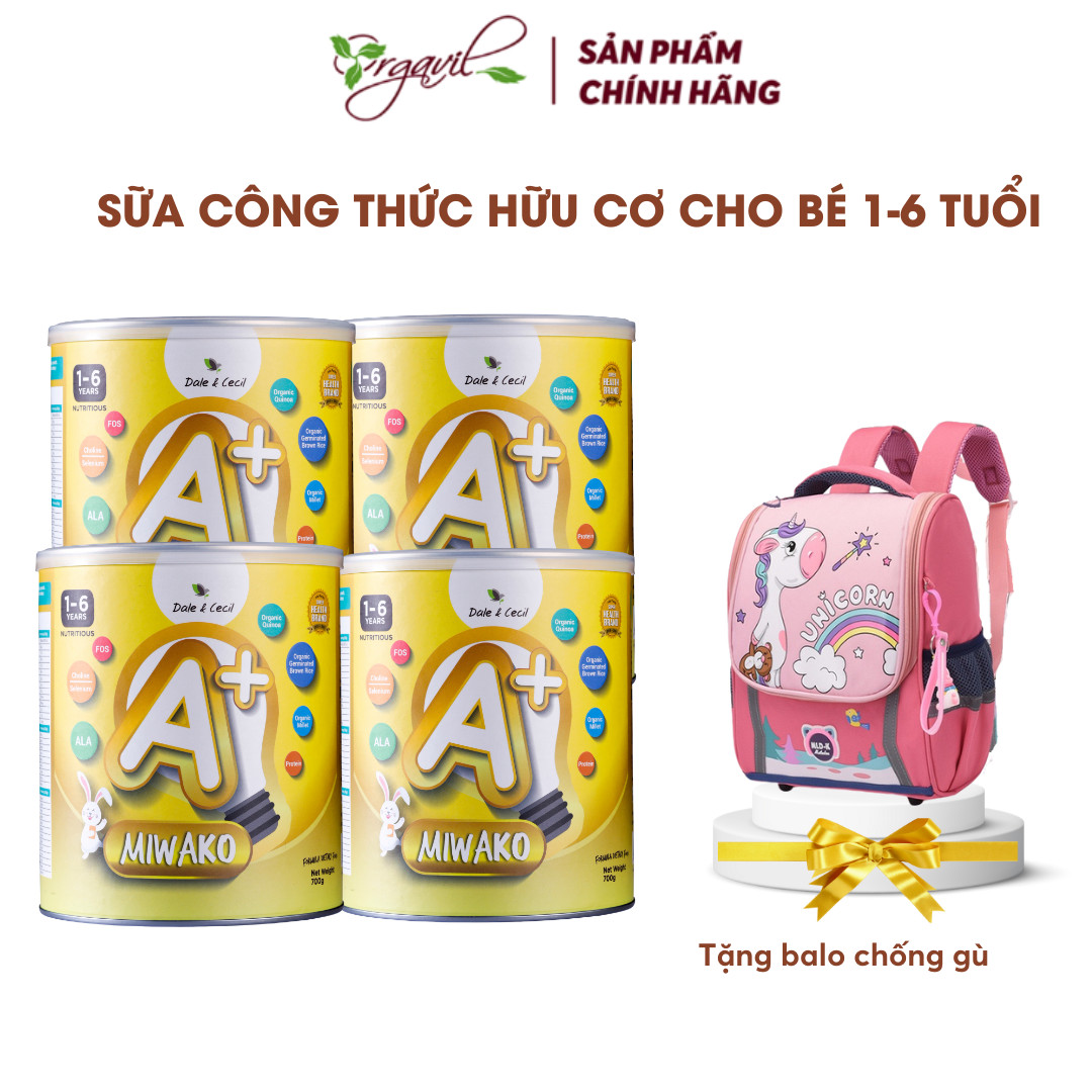 Sữa Công Thức Hữu Cơ Miwako A+ Vị Vani Hộp 700g x 4 Hộp Dinh Dưỡng Hoàn Chỉnh Cho Bé