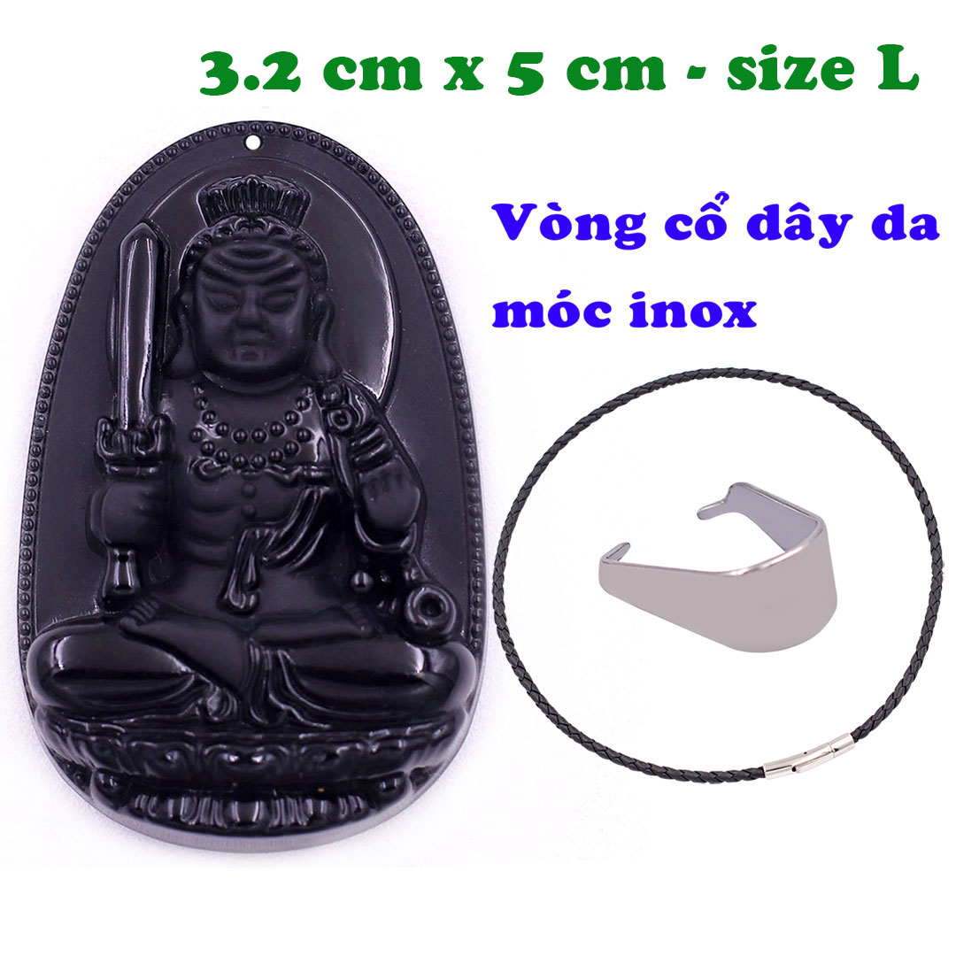 Mặt Phật Bất động minh vương đá thạch anh đen 5 cm kèm vòng cổ dây da đen - mặt dây chuyền size lớn - size L, Mặt Phật bản mệnh