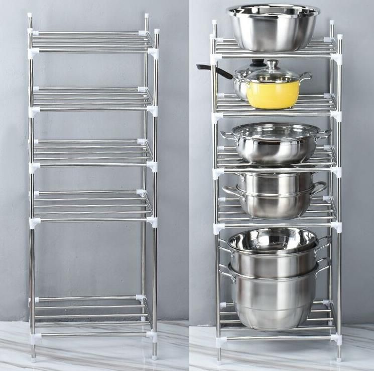 Kệ để xoong nồi 5 tầng inox lắp ráp kích thước 42x35x112cm hàng cao cấp