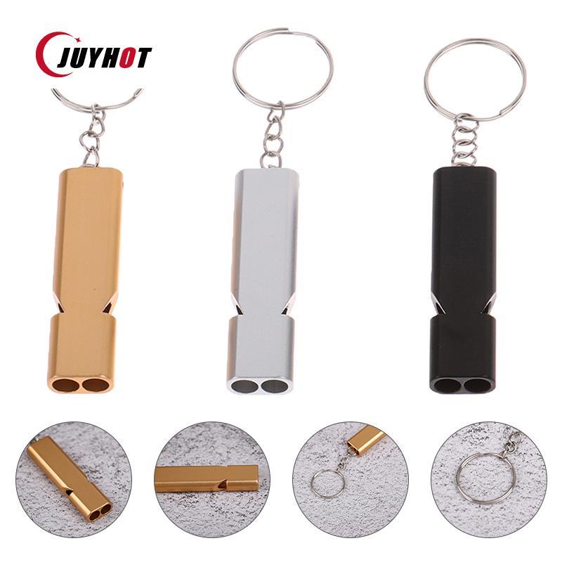 1PCS Còi sống sót bằng ống kép Tần số cao di động đi bộ đường dài ngoài trời Cắm bắt câu cá an toàn Cá còi EDC Còi khẩn cấp Color: Silver