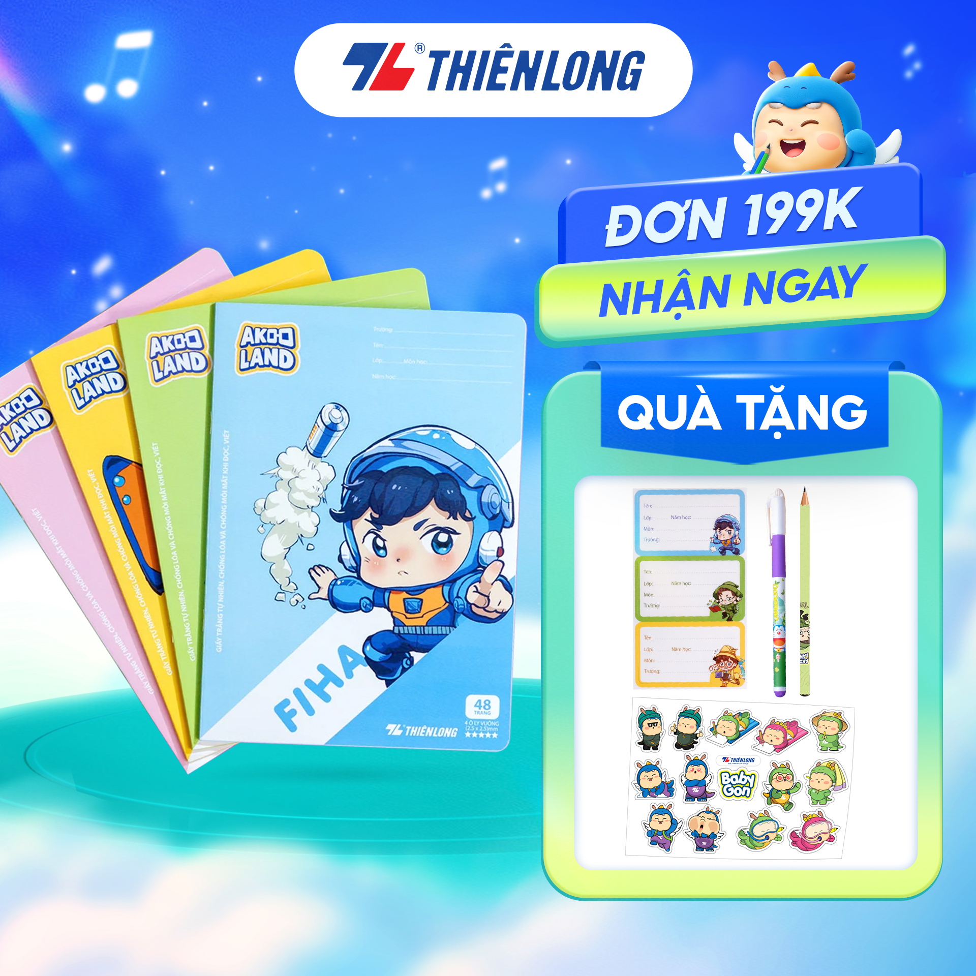 Combo 5/10 Tập học sinh chống lem 48 trang 4 ô ly vuông 2.5mm 120gsm Thiên Long NB-119/AK - PB Akooland - Mẫu ngẫu nhiên