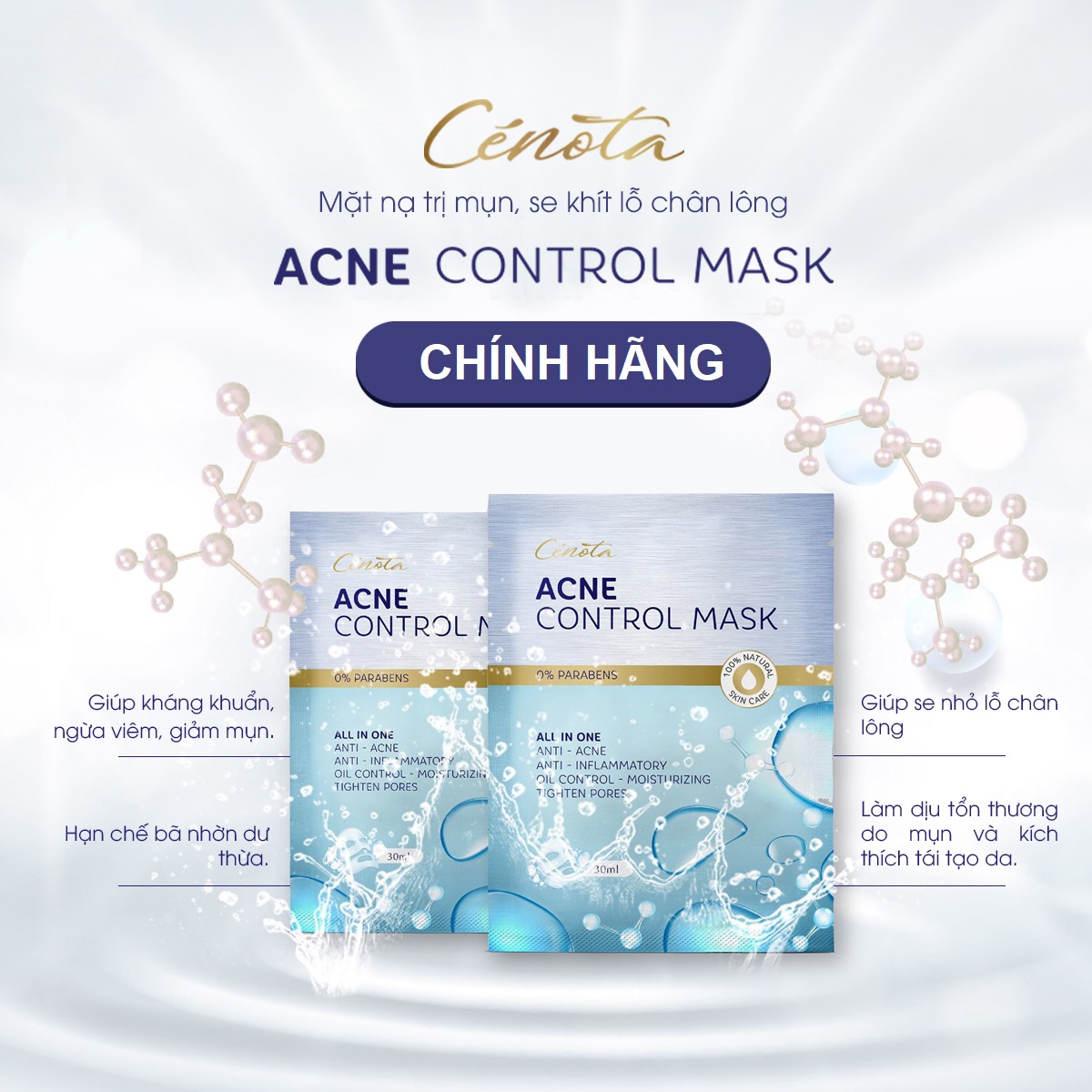 Combo 5 Mặt nạ Ngừa mụn Dưỡng ẩm Sáng da Cenota Acne Control