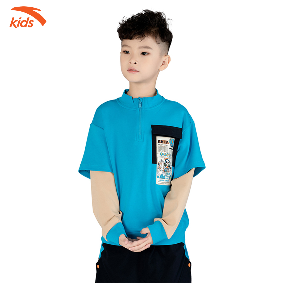 Áo nỉ thời trang bé trai Anta Kids cổ cao khóa zip, chất nỉ da cá 352239741-2