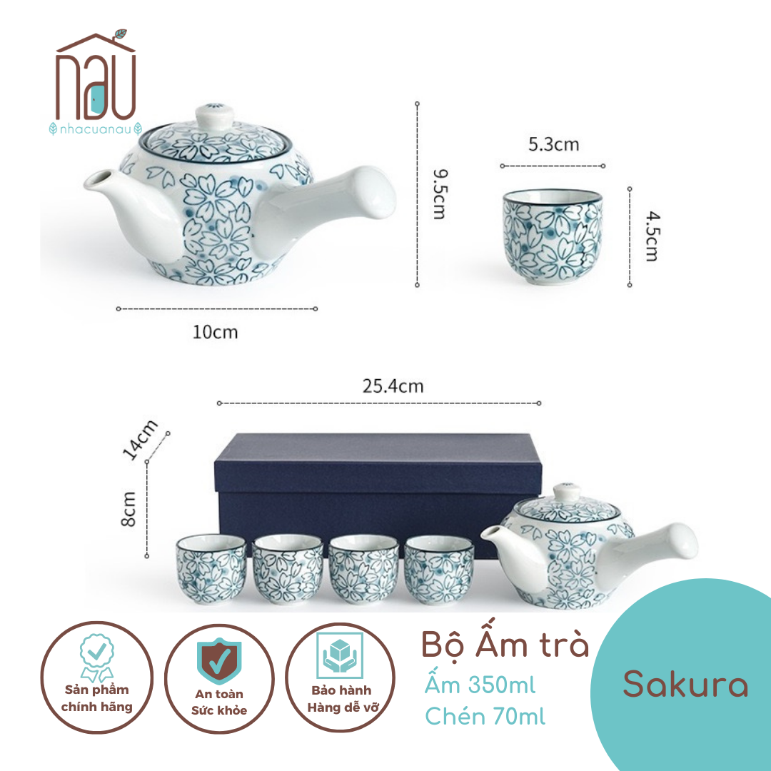 Bộ ấm chén trà có quai cầm phong cách Nhật Bản làm thủ công và vẽ tay hợp làm quà Tân Gia về nhà mới Sẵn có