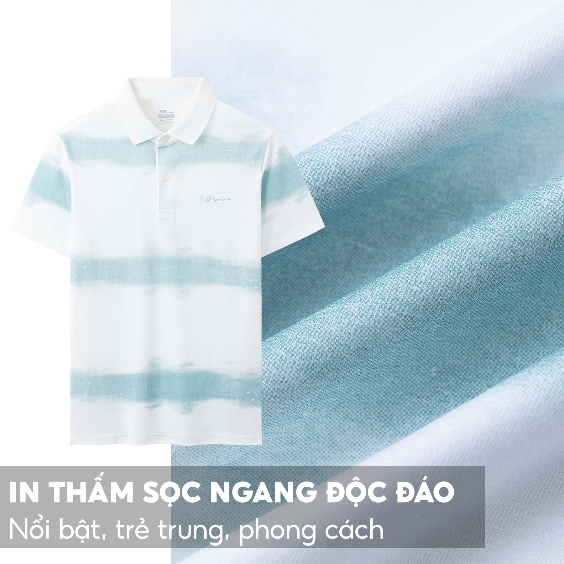 Áo Polo Nam 5S Premium, Chất Cotton Cao Cấp, Mát, Thấm Hút Tốt, Thiết Kế In Sọc Ngang Phong Cách (APC23024)