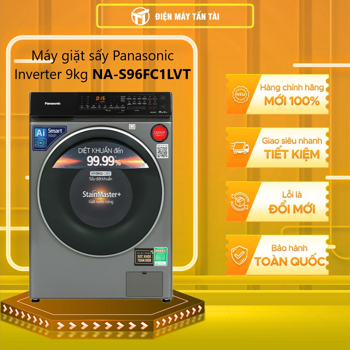 Máy Giặt Sấy Panasonic Inverter Giặt 9 kg - Sấy 6 Kg NA-S96FC1LVT - Hàng Chính Hãng - Chỉ Giao HCM