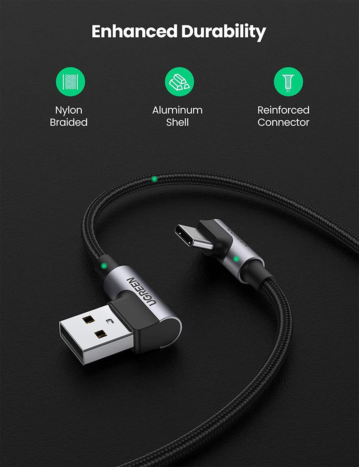 Ugreen UG20855US176TK 0.5M 2 đầu bẻ góc 90 độ cáp usb type C ra A mạ Nickel đầu bọc nhôm chống nhiễu - HÀNG CHÍNH HÃNG