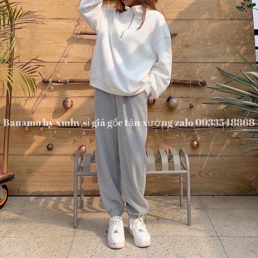 Quần Jogger nỉ tăm dáng rộng ống boom bo gấu 4 màu phong cách Ulzzang năng động thời trang Banamo Fashion 295