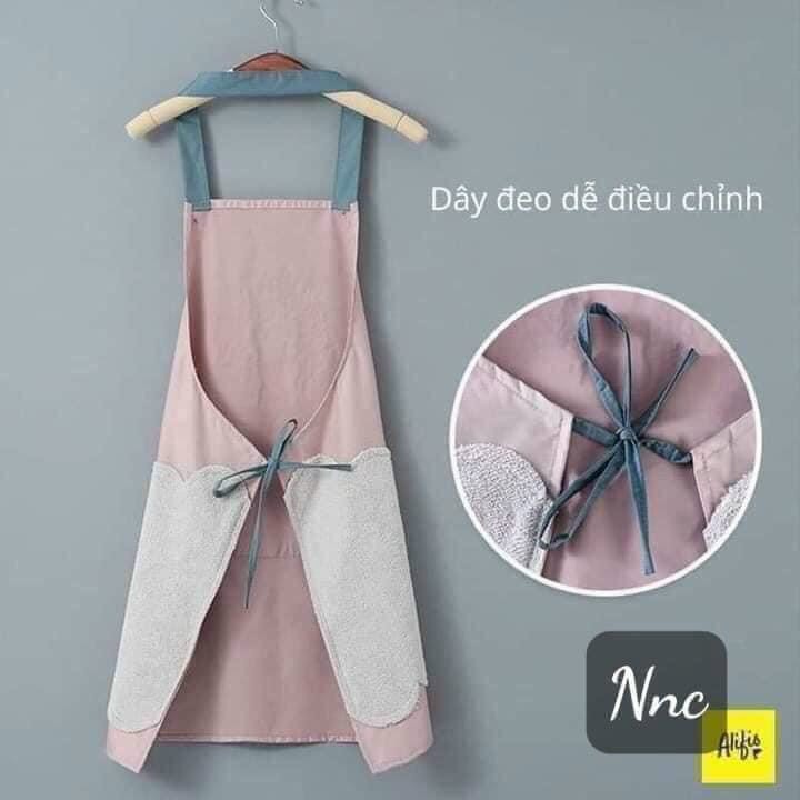 Tạp Dề Phong Cách Hàn Quốc Cao Cấp Có Khăn Lâu Tay 2 Bên Và Một Túi Tiện Lợi