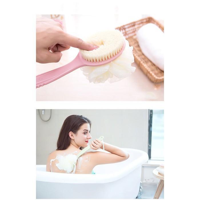 Cây bàn chải cọ chà lưng 2 đầu có bông tắm tiện lợi, Cây cọ lưng khi tắm tiện dụng 2 đầu mềm mại