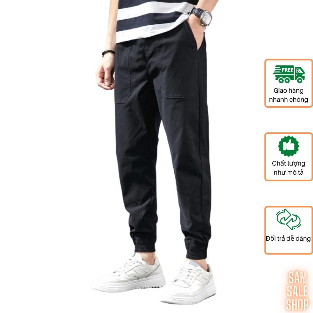 Quần Jogger nam HQ trơn túi rộng vải Cotton kaki đai mix thun cúc 3S x Man Store - Đen