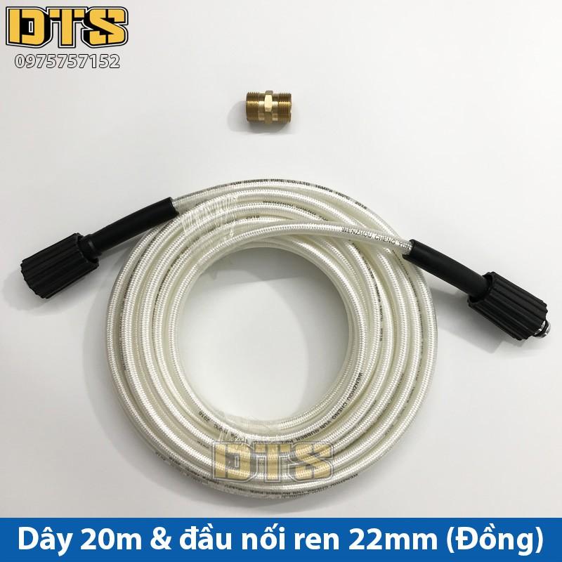 Bộ 20m dây rửa xe nối dài thêm cho máy xịt rửa áp lực - Đầu nối đồng