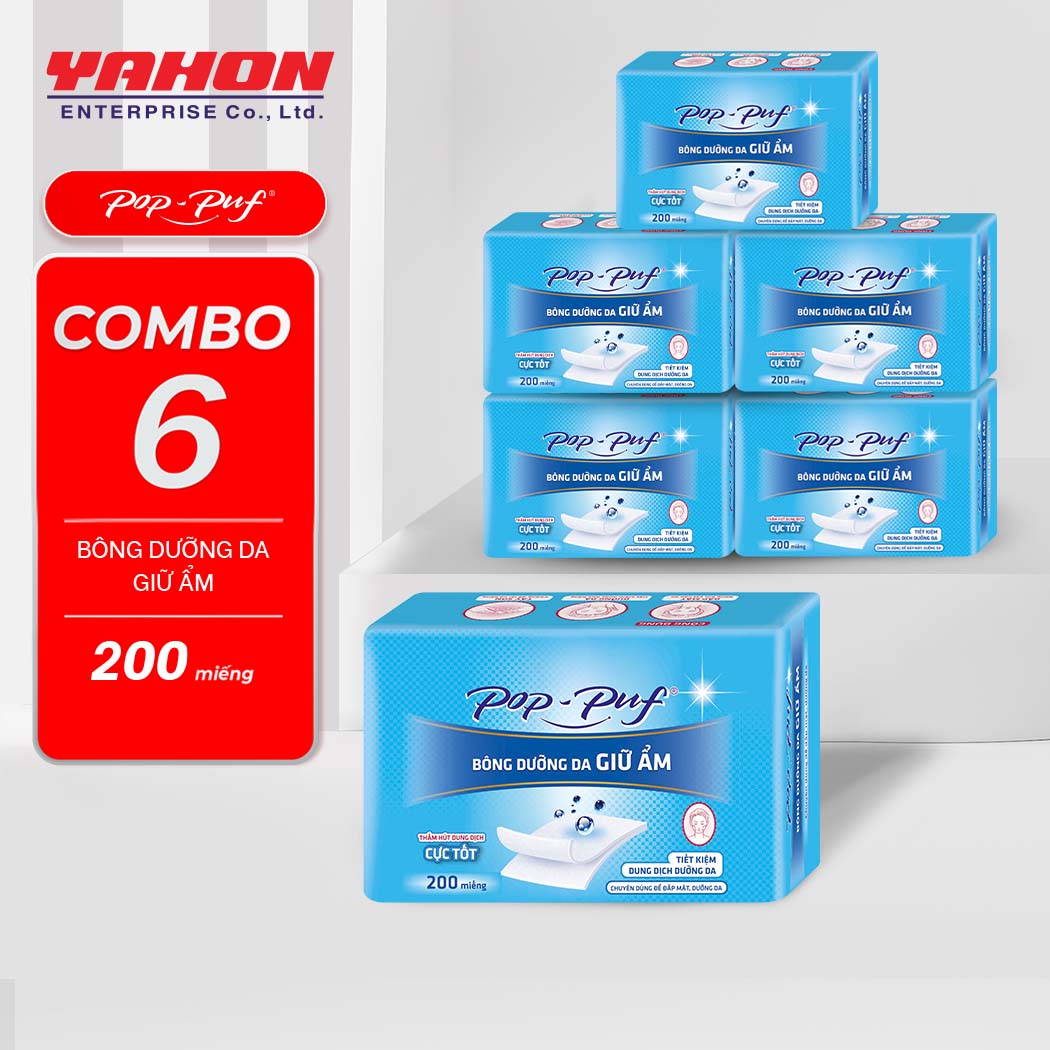 Combo 6 Hộp Bông Dưỡng Da Giữ Ẩm POP-PUF Airlaid, 200 Miếng/Hộp