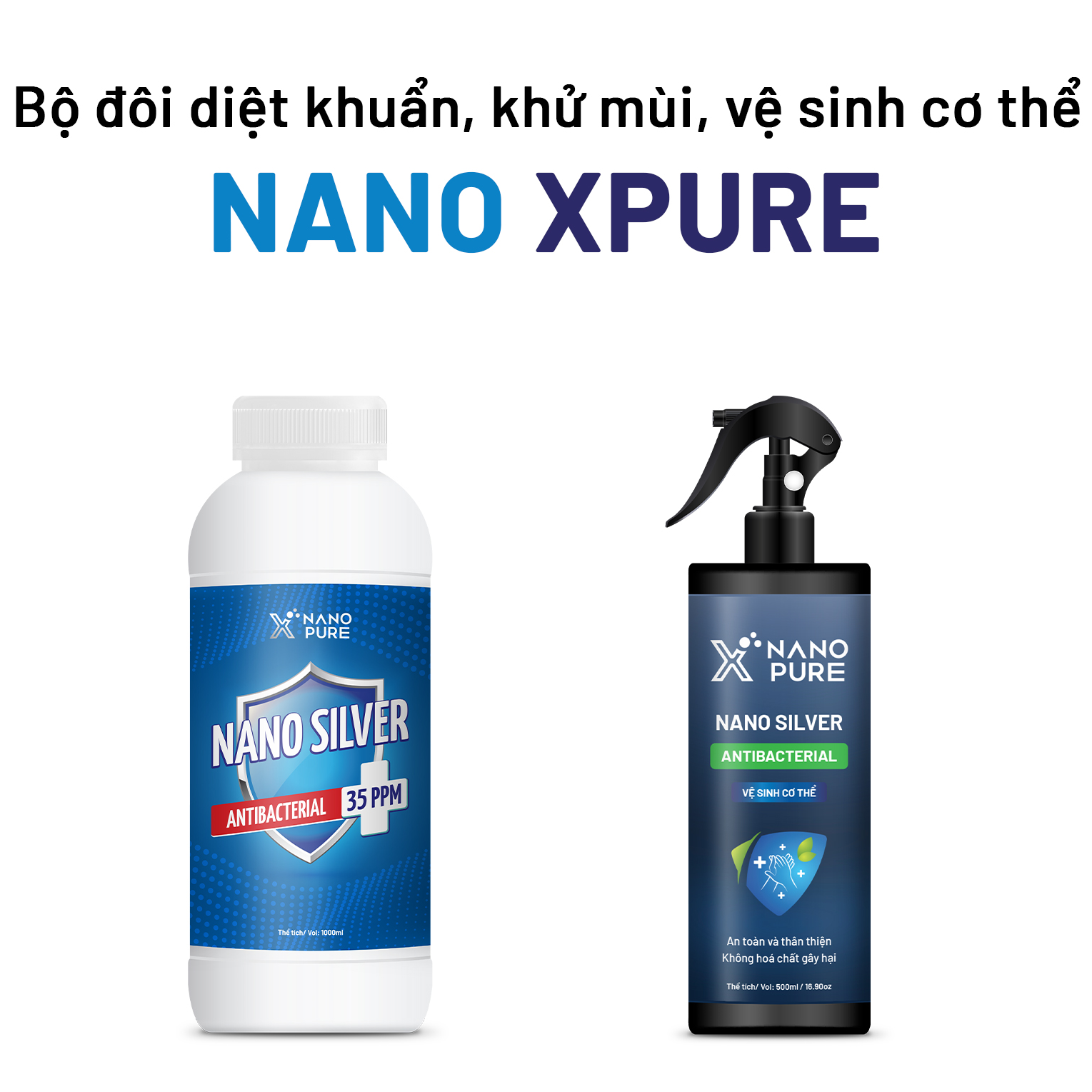 DUNG DỊCH NANO SILVER NANO XPURE ANTIBACTERIAL 35PPM 1L+CHAI XỊT NANO BẠC KHỬ MÙI VỆ SINH CƠ THỂ 500ML-KHỬ MÙI, KHÁNG KHUẨN-AHT CORP (AHTC)