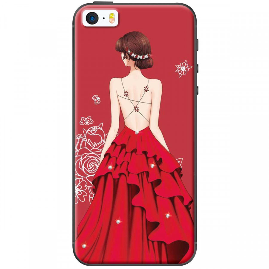 Ốp lưng dành cho điện thoại iPhone 5 5S Mẫu Cô gái váy đỏ áo dây