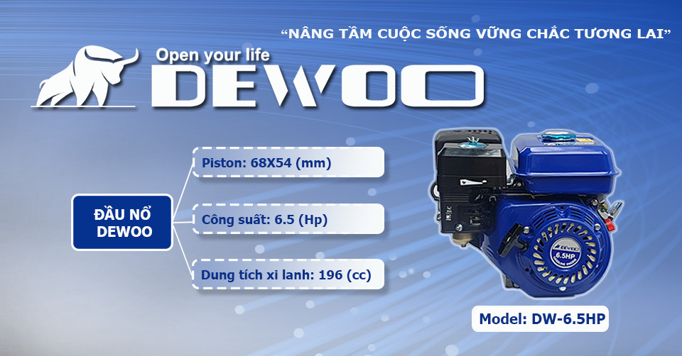 MÁY NỔ (ĐẦU NỔ)- ĐỘNG CƠ NỔ CHẠY XĂNG 6.5HP CHÍNH HÃNG DEWOO DW-6.5HP