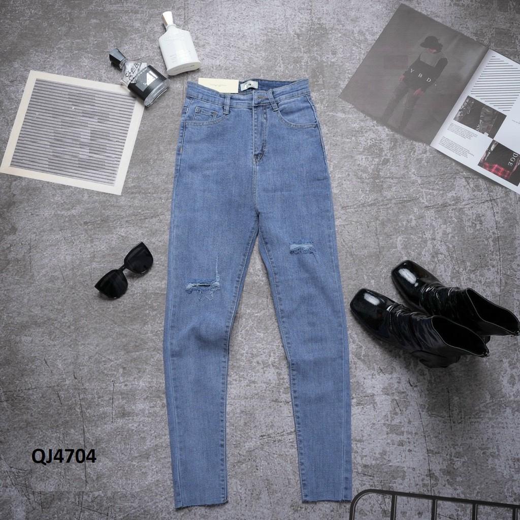 Quần jean nữ rách gối lưng cao QJ4704