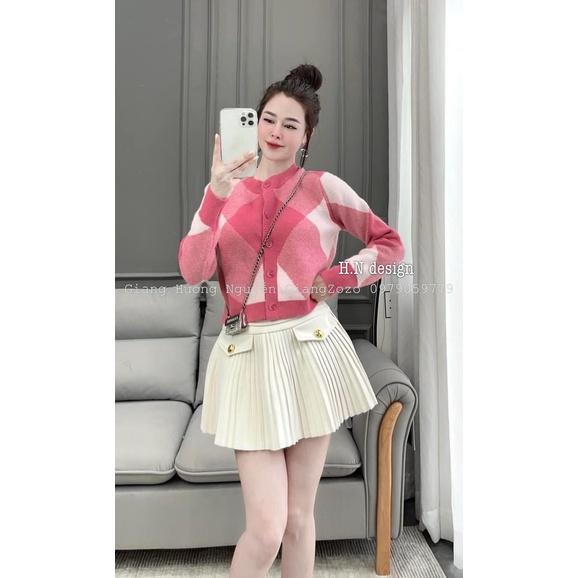 Áo khoác cardigan len ô trám hồng nâu mới