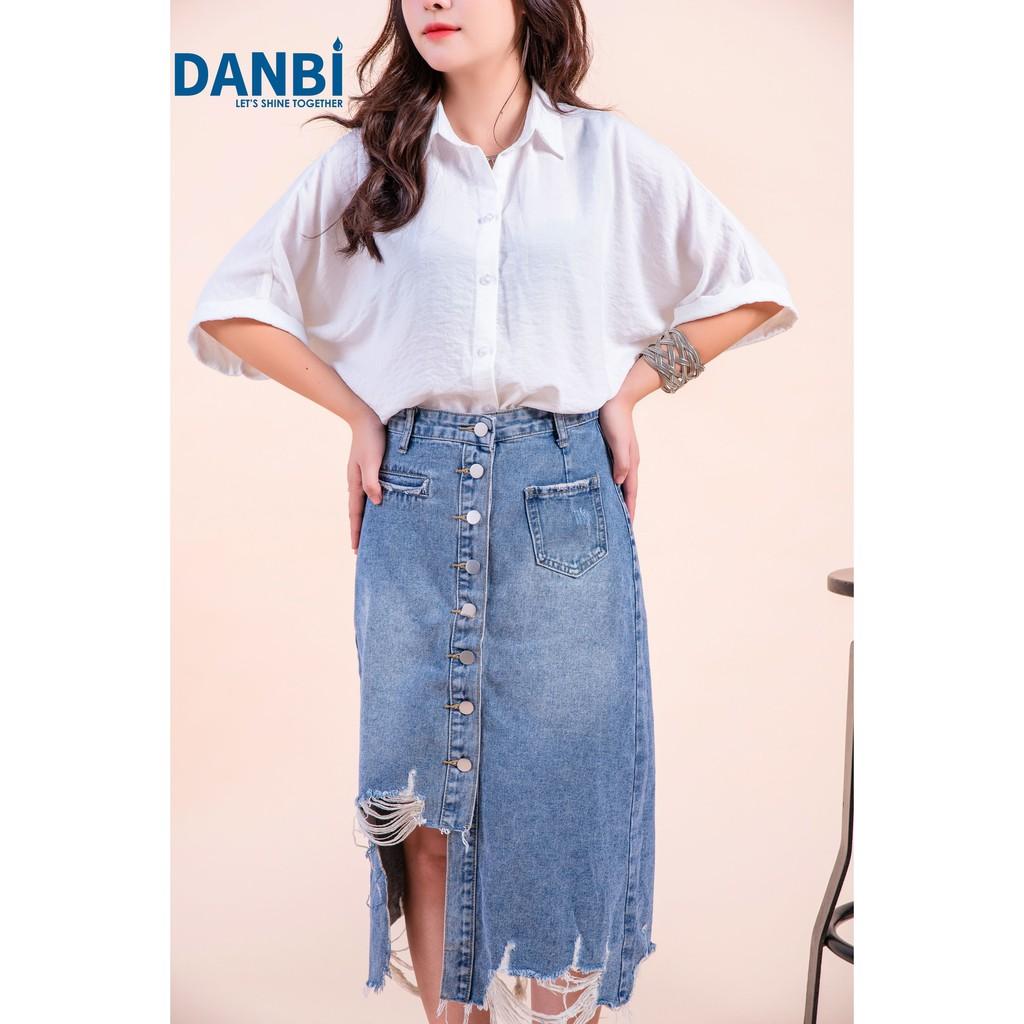 Chân Váy Jean Rách Xẻ Tà Style Hàn