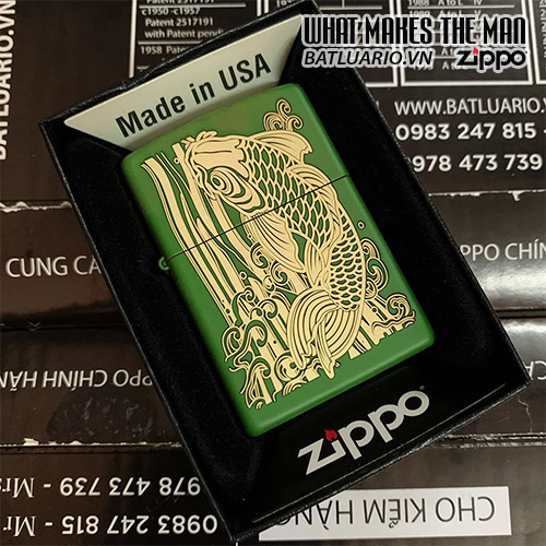 Bật Lửa Zippo 228 Khắc Cá Koi Nhật – Zippo 228.Cakoi