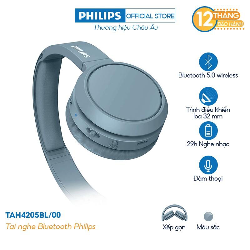 Tai nghe Philips TAH4205BL/00, Màu xanh, Bluetooth - Hàng nhập khẩu