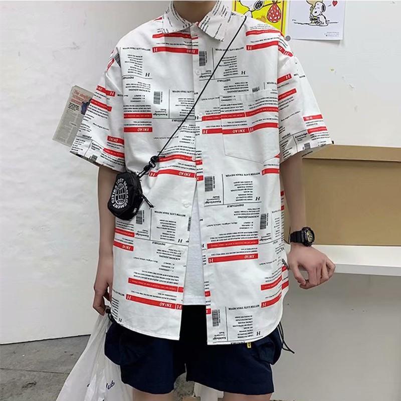 Áo sơ mi rộng thoải mái tay ngắn in chữ tiếng Anh thời trang mùa hè dành cho nam