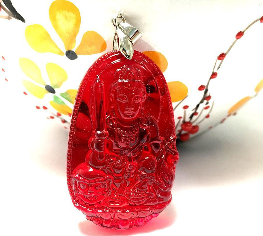 Mặt dây bản mệnh khắc ngài Văn Thù Bồ Tát đá tự nhiên cho người tuổi Mão Bạc QTJ - MDNA11