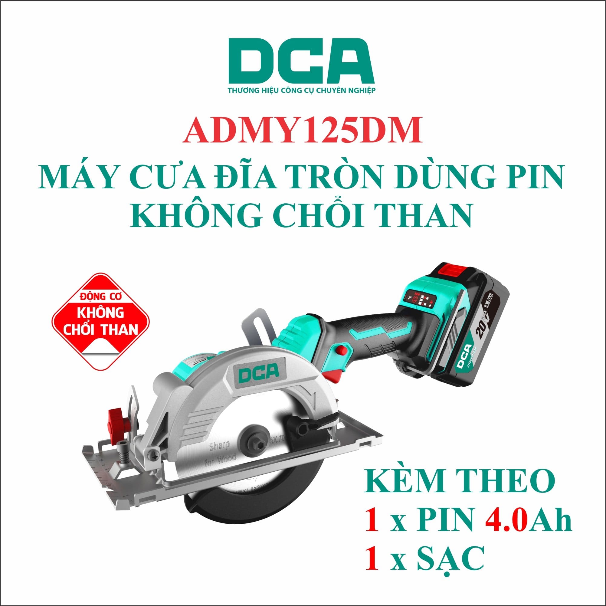[CHÍNH HÃNG] Máy cưa đĩa tròn không chổi than dùng pin  20v ADMY125DM DCA