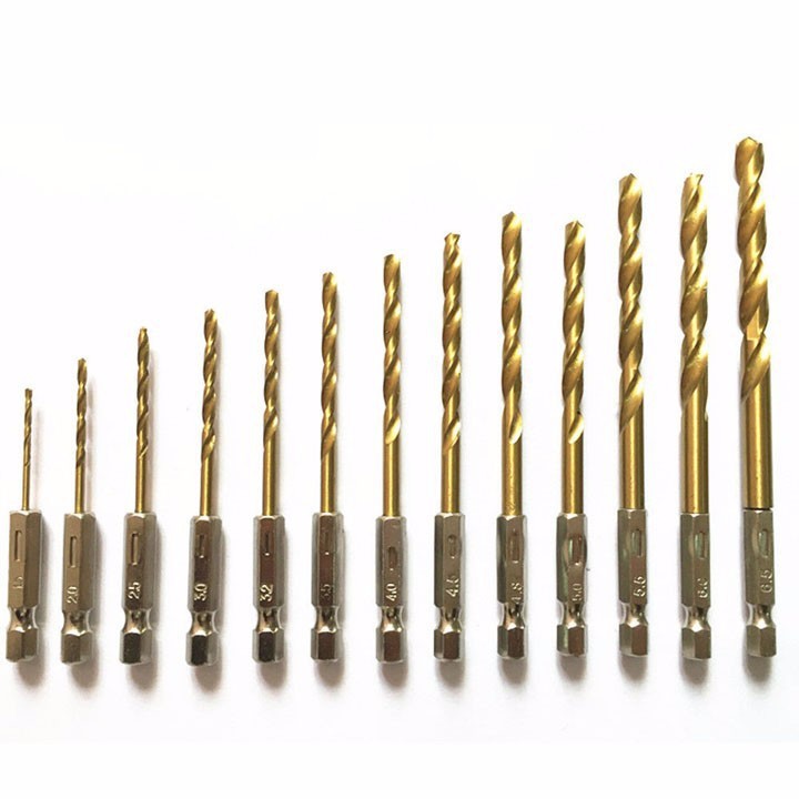 Bộ mũi khoan gỗ, nhôm, mica ,nhựa phủ titanium 13 mũi