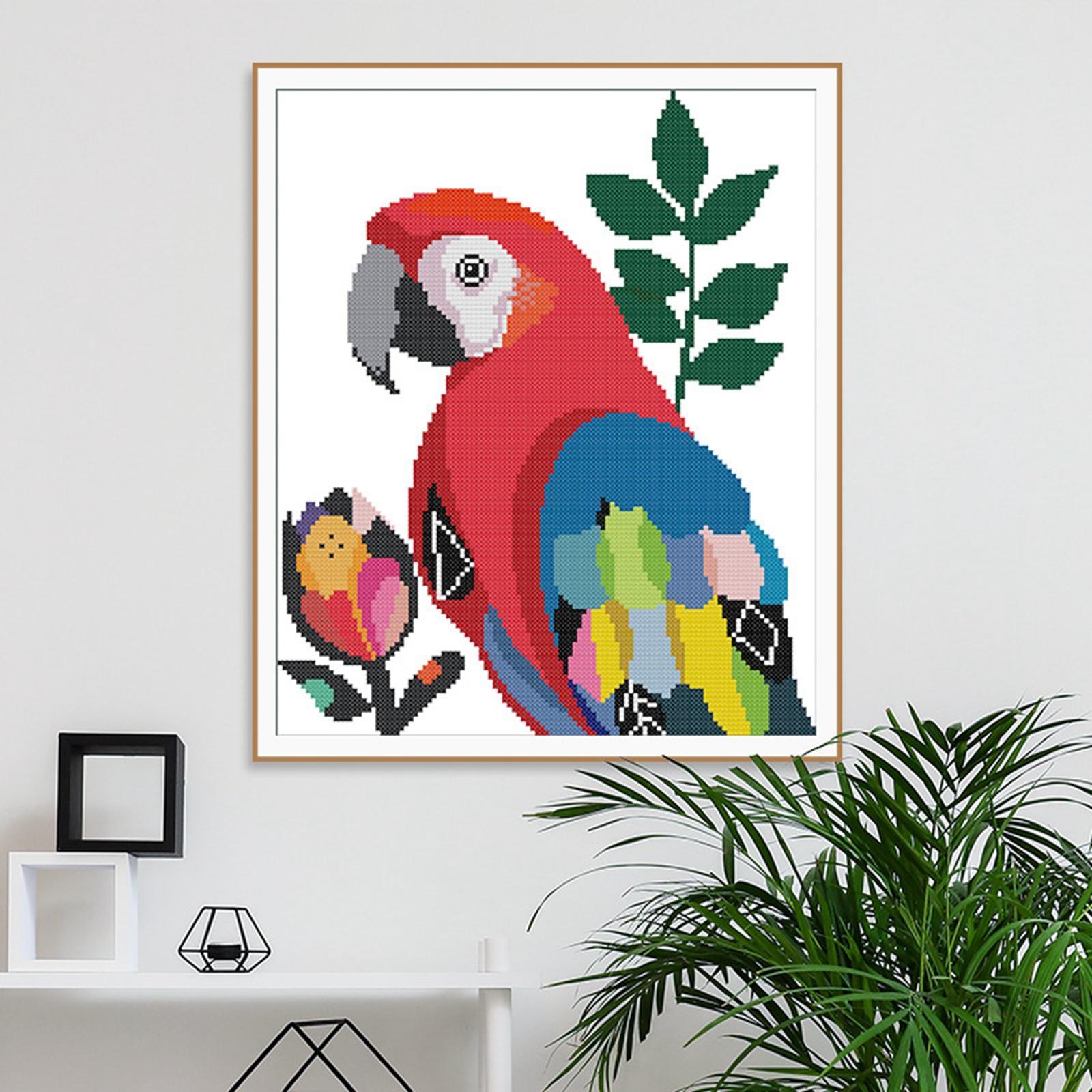 Stamped Parrot Cross Stitch Kits Beginners Full Range of Embroidery Starter Kits for Adults Printed Cross Stitching DIY kit