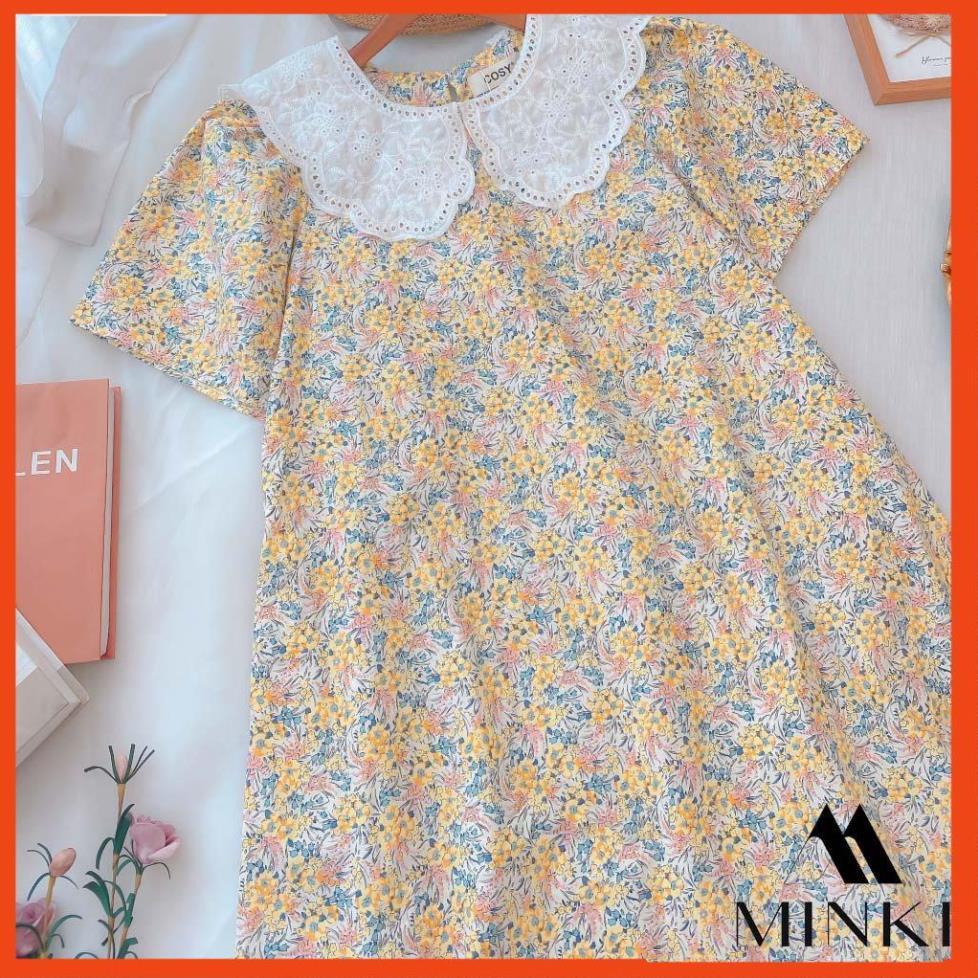 ĐẦM SUÔNG HOA CỔ REN - CHẤT LIỆU THÔ TƠ NHẬP KHẨU - MÀU SẮC HOA HỒNG/VÀNG/XANH _HOT