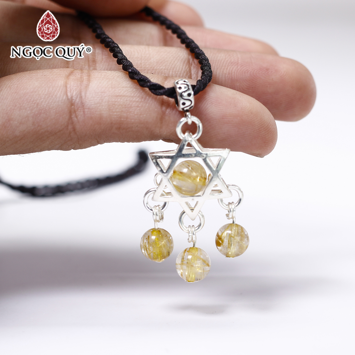 Bộ bông tai mặt dây chuyền bạc thạch anh tóc vàng mệnh thủy, kim - Ngọc Quý Gemstones