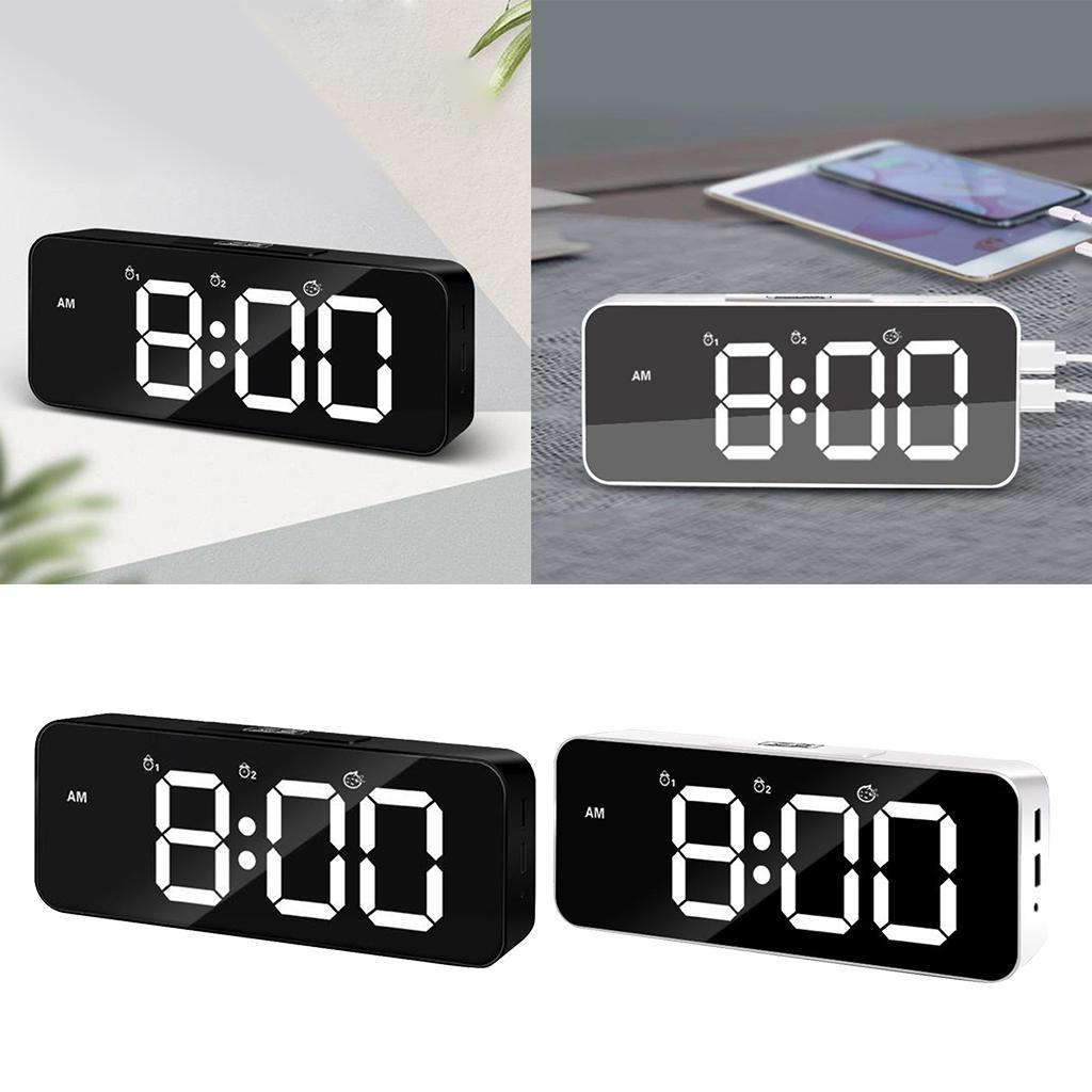 2pcs Digital Alarm Clock LED Display with Dual USB Charger Port Easy Snooze
