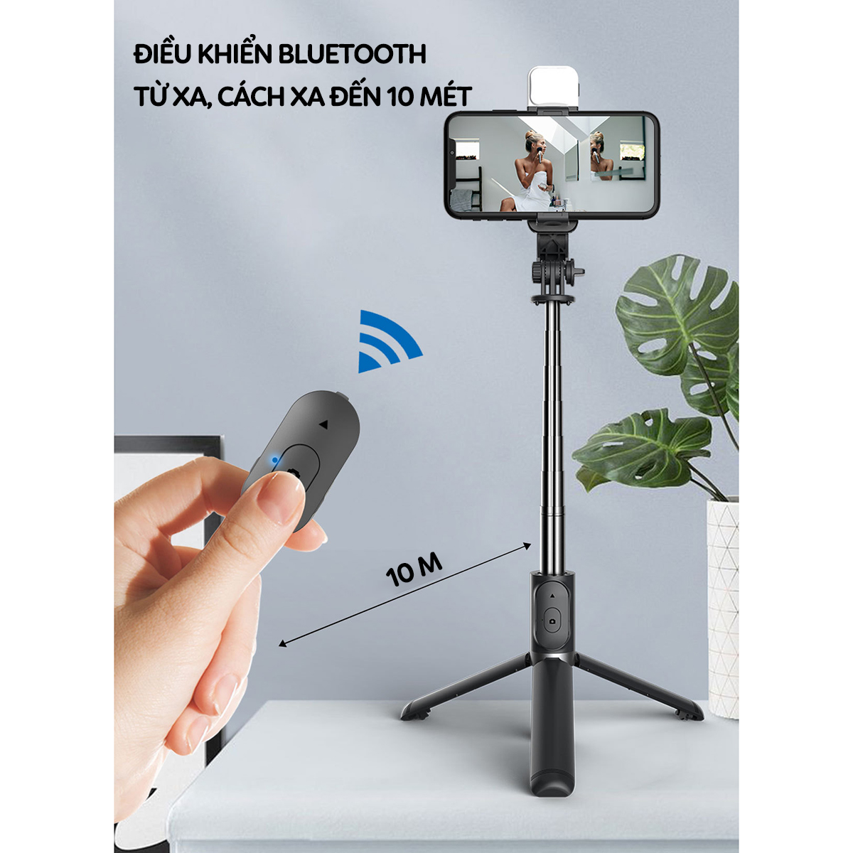 Gậy chụp ảnh 3 chân có đèn led trợ sáng Gậy tự sướng selfie chụp hình bluetooth điều khiển từ xa xoay nhiều góc độ