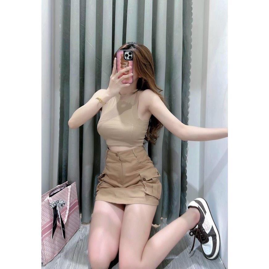 Mẫu mới hot 2023 Chân Váy KaKi Chữ A Túi Hộp Phong Cách Hàn Quốc Có Quần Trong Lên From Xinh