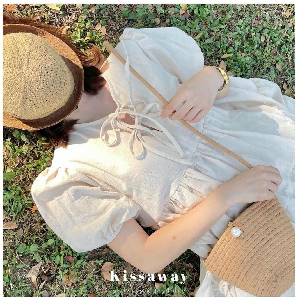 Váy babydoll nữ cộc tay buộc dây ngực, đầm nữ ngắn vải đũi siêu mát mẻ