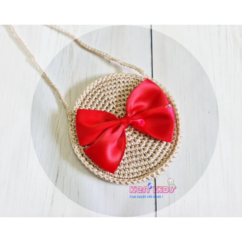 Túi xách cói handmade phối nơ, xinh xắn cho bé gái