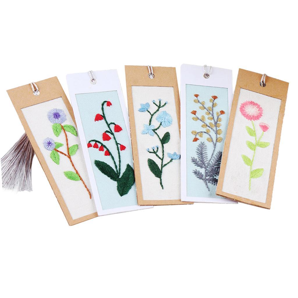 DIY Cross Stitch Needlework Embroidery Tassel Bookmark Kits Flower pattern 1